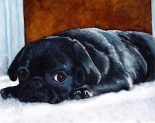 8x10 Black PUG Puppy Dog Art PRINT of Original Oil Painting Artwork by VERN picture