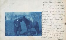 Marlboro NY Man with Cute Dog Riding Horse UDB 1907 Cyanotype Photo Postcard picture