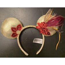 Disney Park Minnie Mouse Ears Gold Sequin Feather Roaring 20s Flapper Flower EUC picture