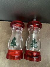 VINTAGE XMAS OLDE THOMPSON CLEAR/RED ACRYLIC LUCITE SALT SHAKER PEPPER GRINDER picture