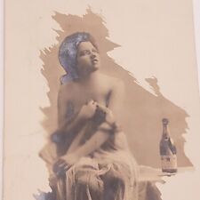 1900's Postcard Rppc Albumin Nude Risque Burlesque French Champagne Bottle Girl picture