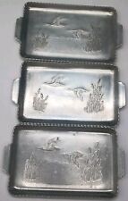 Vintage 1950s Metal Aluminum Tip Trays w/Flying Duck/Geese in A Marsh Set of 3 picture