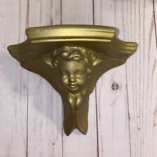 Vintage Winged Cherub Gold Painted Ceramic Wall Shelf picture