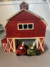 Cracker Barrel Red Barn Cookie Jar & Tractor Salt And Pepper Shakers Farm Decor  picture