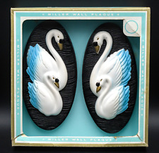 Swan Wall Hanging Decor Pair New in Box Vintage MCM Miller Studio Chalkware picture