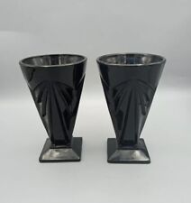 Indiana Glass Art Deco Set of 2 Amethyst Black Glass-Square Footed Water Goblets picture