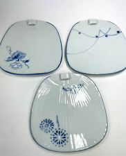 Vintage Sushi Plates White Blue Floral Fan Shaped 5