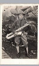 AMERICAN SOLDIER WITH SAXOPHONE c1920 real photo postcard rppc ww1 military army picture