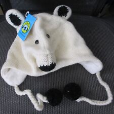 NOGGINS polar bear hat adult size costume halloween warm lined Fleece black poms picture