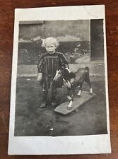 VTG c.1920 RPPC Postcard Small Blond Child Girl Toy Riding Horse BORGERHOUT picture