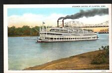 Old Postcard Steamer Capitol Clinton Iowa Steam Ship Bridge Under Power Way picture