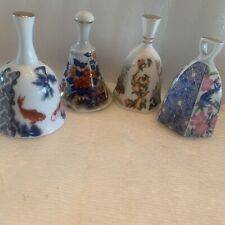 Vtg Asian Style Bells Porcelain Kaneko Kuwaken Marchan Lu Pao Set 4   4” picture