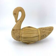 Handcrafted Swan Carved Wood Head Sculpted Reed Body Waterfowl Vintage 6