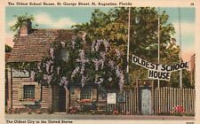 Postcard FL St Augustine Oldest School House St George Linen Vintage PC a7612 picture
