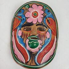 Vintage 1990s Ceramic Clay Hand Painted Mask Mexico Folk ART 8x6.5 Inch picture