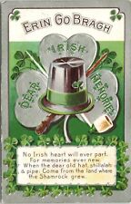 C.1910s St. Patrick's Day ERIN GO BRAGH Irish Heart Shamrock Postcard A222 picture