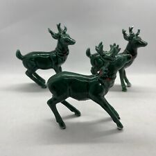 Vintage Lefton Ceramic Christmas Holly Green Deer Standing Tail Up Down Poor Con picture