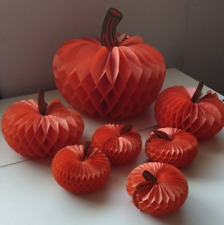 7 Halloween Pumpkin Tissue Honeycomb Made in Japan Vintage Fall decor picture