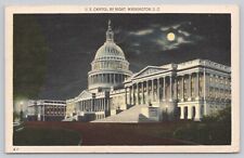 Postcard US Capital By Night Washington DC USA White House Full Moon Posted 1944 picture