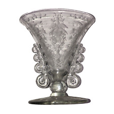 Heisey Lariat Glass Fan Vase With Orchid Etched 7 1/2
