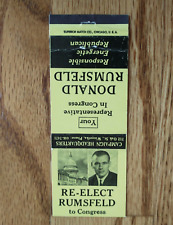 Re-Elect Donald Rumsfeld to Congress Political Vintage Matchbook Cover Niles IL picture