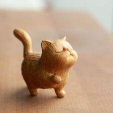 NEW A tsundere cat Wooden Statue animal Carving Wood Figure Decor Children Gift picture