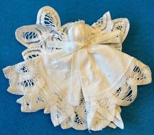 Vintage Linen Angel Ornament White Laced Fabric Christmas 1993 Hand Made 5