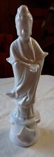 Vintage 1960s Japanese White Statue Of Quan Yin Goddess Of Mercy W/Lotus Flower  picture