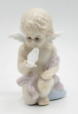 Vintage Adorable Russ Berrie Angel Cherub Holding Bird Porcelain Figurine #17106 picture