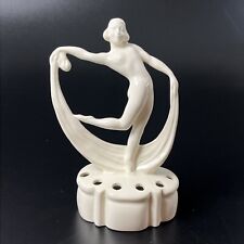 Vtg Art Deco White Ceramic Germany Nude Dancing Scarf Lady Flower Frog Figurine picture