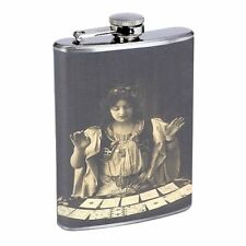 France Fortune Teller Gypsy Flask D176 8oz Stainless Black & White Tarot Cards picture