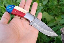 CUSTOM HAND FORGED DAMASCUS STEEL HUNTING KNIFE & TEXAS FLAG HANDLE + SHEATH-148 picture