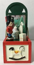 Vintage Wooden Christmas Musical Box Hand Painted Frosted Tree Candy Cane Gifts picture