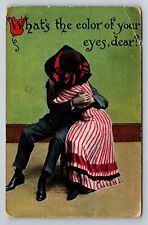 Postcard What's The Color Of Your Eyes? Couple Kissing Posted 1912 picture