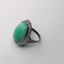 4g SIZE 4 925 STERLING SILVER ART DECO PERIOD ANTIQUE PEKING JADE GEMSTONE RING picture