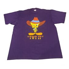 Vintage 90s Tweety Bird 1993 Purple Warner Bros Cowboy “Twy It” T-Shirt Size XL picture