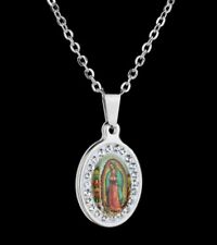 Silver stainless steel Our Lady of Guadalupe Pendant and chain with rhinestones picture