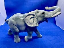 Vintage Hand Painted Art Gray Ceramic Elephant Figurine Statue Tusks Trunk Up. picture
