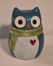 St Nicholas Square Owl Cookie Jar Ceramic Turquoise Hand Painted  picture