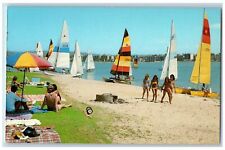 San Diego California CA Postcard Mission Bay Park Yacht Sun Bathe c1960s Vintage picture