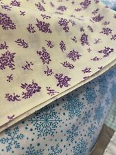 Vintage 60s Lavender Purple Floral on Ivory Cream Cotton Quilt Crafts Fabric 1Y picture