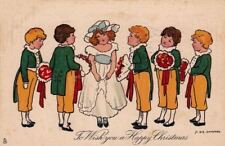 Postcard To Wish You Happy Christmas Girl Dress Boys Yellow Pants Flowers picture