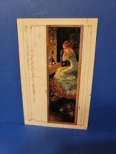 Antique 1918 VALENTINE Postcard SWEET MEMORIES Lovelorn Gazes Into Fire Embossed picture