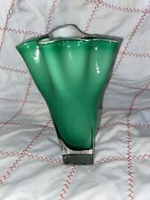 Vintage Green Art Glass Handkerchief Style Vase Kreiss Japan picture