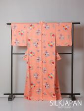 Japanese Kimono Vintage Houmongi Silk Women Robe Pink Calm Flower Traditional picture
