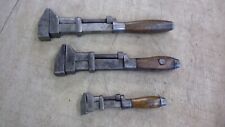 Lot of 3 Antique/Vintage Wood Handle Monkey Wrenches old tools farm picture