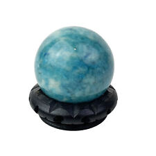 Vintage Genuine Alabaster Quartz Stone Ball Blue Hand Crafted In Italy W/ Stand picture