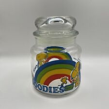 Vintage Snoopy & Woodstock Peanuts Glass Goodies Jar Rainbow w/Lid 1965 EUC picture