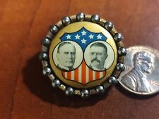 William McKinley Teddy Roosevelt 1896 Star Ball Retainer Co pin button Rare picture