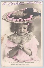 Postcard RPPC Photo Girl In Hat Looking At Ring On Her Finger Antique Colored picture